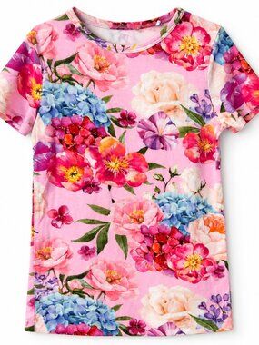 Posh Peanut Bamboo Floral Pajama Top Girls 8Y Pink Hydrangea Rose Lounge